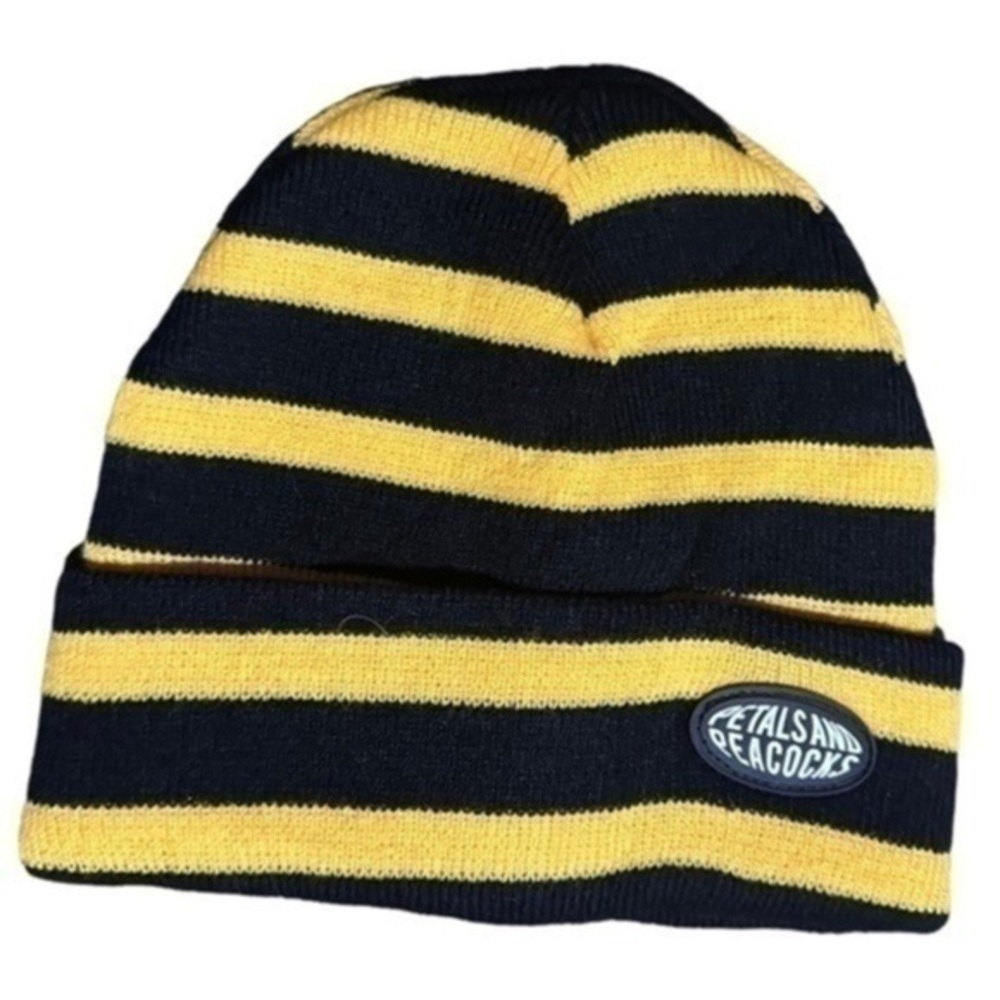 New Petals and Peacocks Zumiez Striped Yellow & Black Beanie Hat Skater Unisex